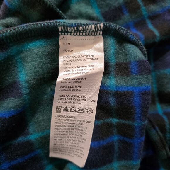 Eddie Baur Microfleece Button Up Flannel Shirt Green Blue Plaid Size Medium, NWT - Picture 8 of 9